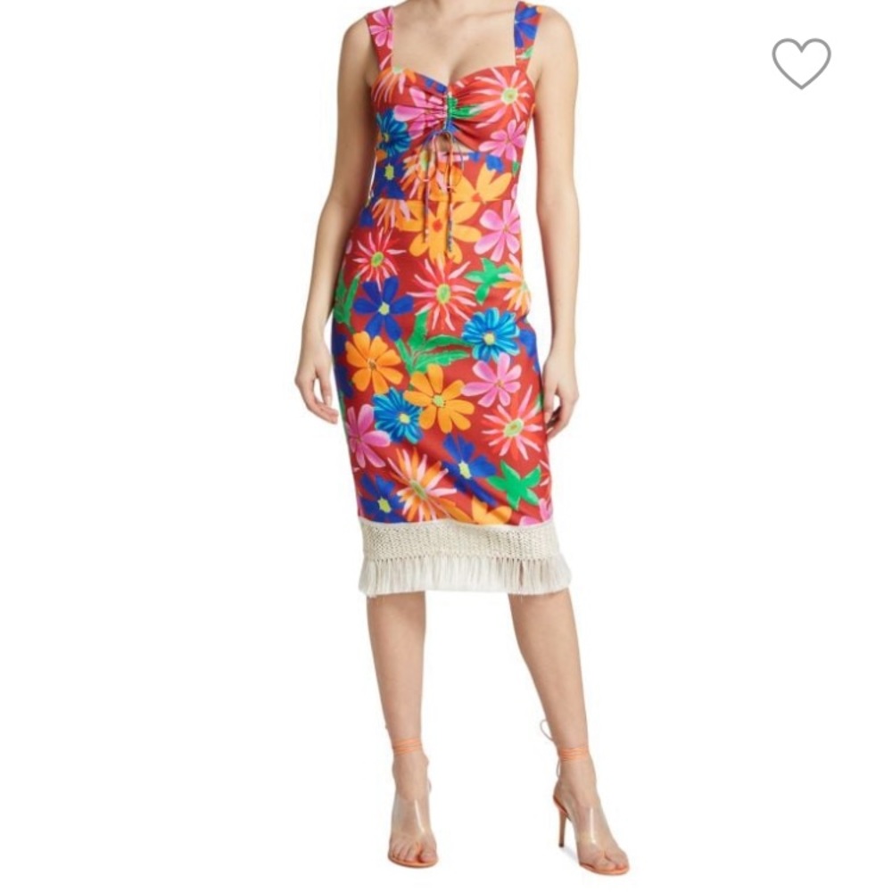 PatBO Aster Fringe Trim Midi-Dress
